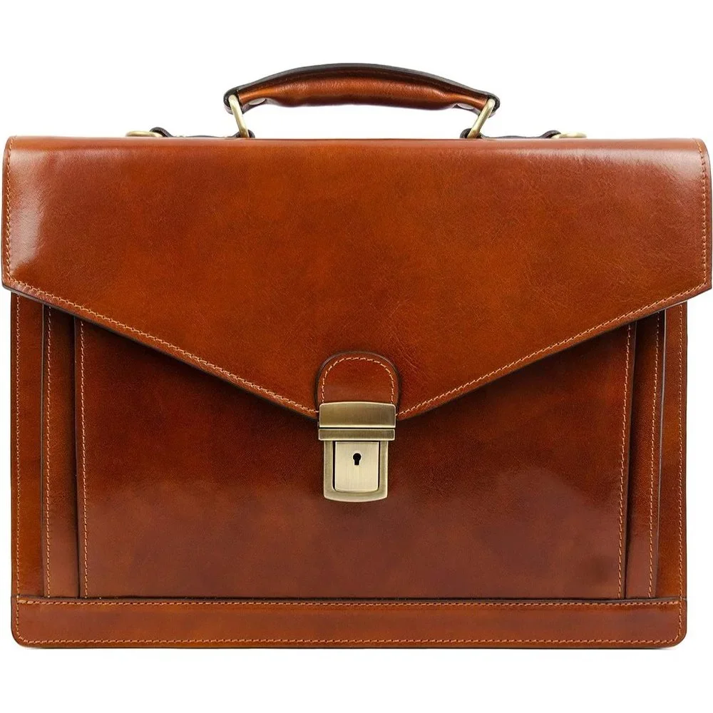 Men's Brown Italian Leather Laptop Bag